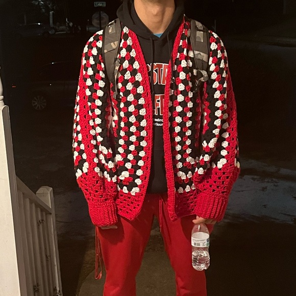 Cardigan Trending Crochet Hexagon Granny Oversized fit OS fits up to XL MENS - Picture 4 of 10